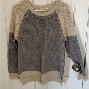 Cream and gray color block sweater